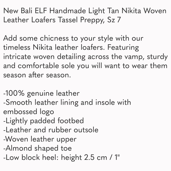 🆕New BaliELF Handmade Light Tan Nikita Woven Leather Loafers Tassel Preppy Sz 7 - Picture 9 of 9